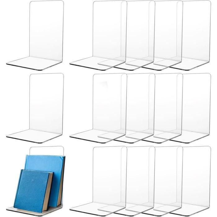 APACALI 16PCS Serre Livres en Acrylique Transparent pour Étagères Support de Tablette pour Bibliothèque Bureau Écoles Librairie