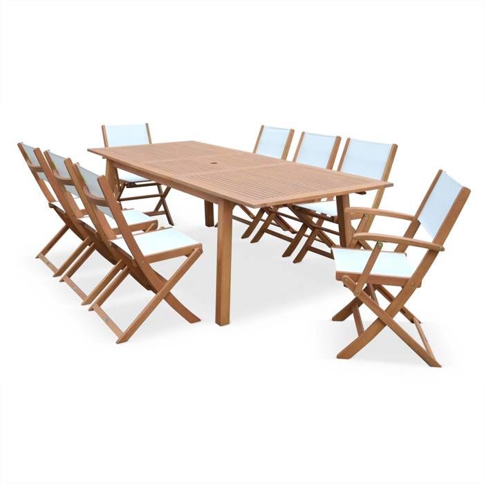 Salon de jardin en bois extensible - Almeria - Grande table 180/240cm avec rallonge. 2 fauteuils et 6 chaises. en bois d'Eucalyptus