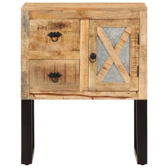 Buffet Blanc En Bois De Manguier Massif - 33,5 X 60 X 75 Cm - 4 Portes - Rangement Salon, Cuisine, Couloir