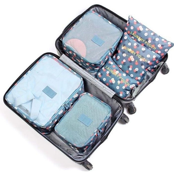 Lot de 6 Organisateur de Voyage Valise Bagages Emballent des Cubes Sac de  Rangement Vêtement Lavable Imprimé Fleurs Rouge