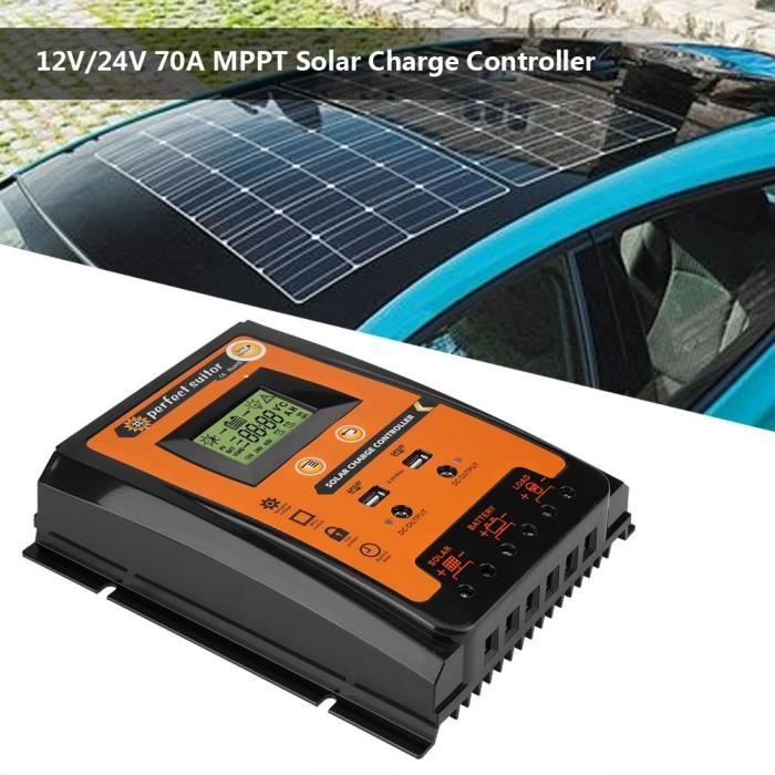 24V Affichage LCD 70A Contr/ôleur de Charge Solaire MPPT R/égulateur Panneau de Charge Solaire avec Ecran LCD avec Double USB Panneau Solaire Batterie 12V
