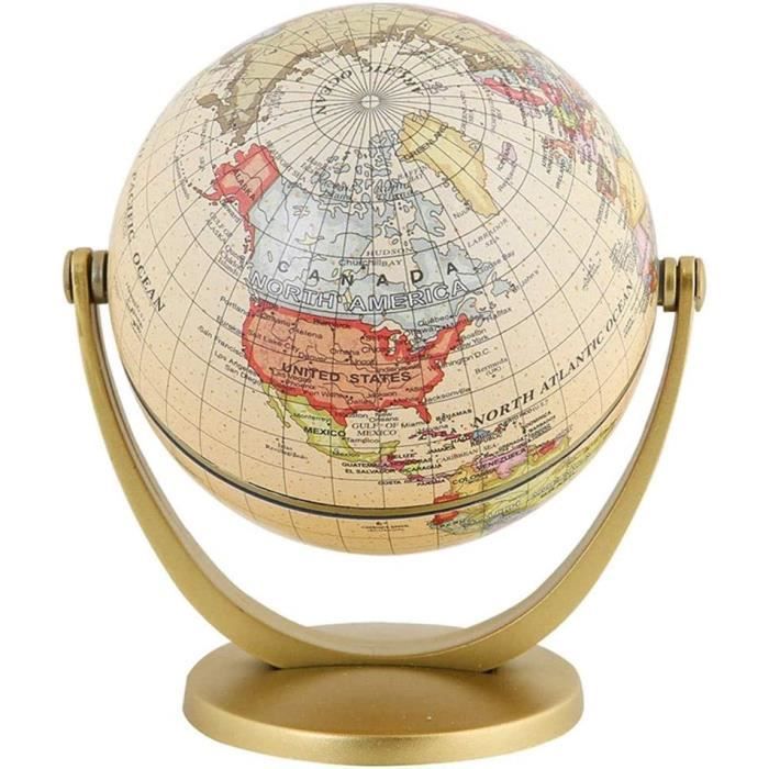Globe Terrestre Exerz 14cm Antique - Carte En Anglais - Support Métal Bronze - Décoration Éducative Pour Maison, École Et Bureau