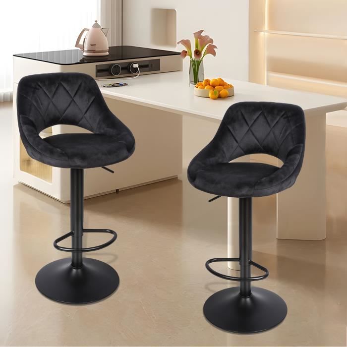 Tabouret de bar AGNES - Noir - Lot de 2 - Tissu - Intérieur - Contemporain - Design