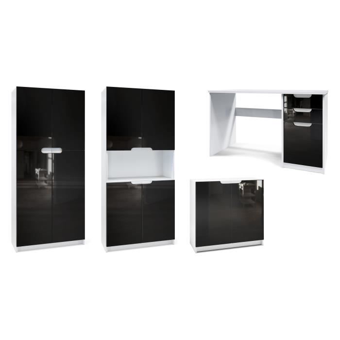 Vladon Ensemble de meubles de bureau Armoire Commode Rangement Logan- Corps en Blanc mat - Façades en Noir haute brillance Vladon Ensemble de meubles de bureau Armoire Commode Rangement Logan- Corps en Blanc mat - Façades en Noir haute brillance