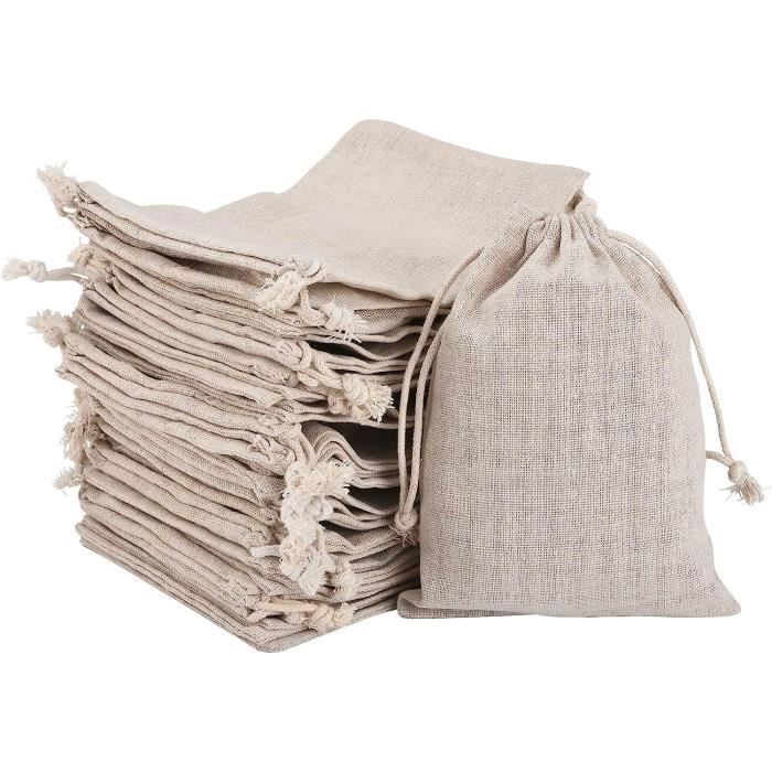 Sachets en Toile de Jute, Sac Cadeau avec Cordon Réutilisable Petits Sacs en Coton pour Ranger