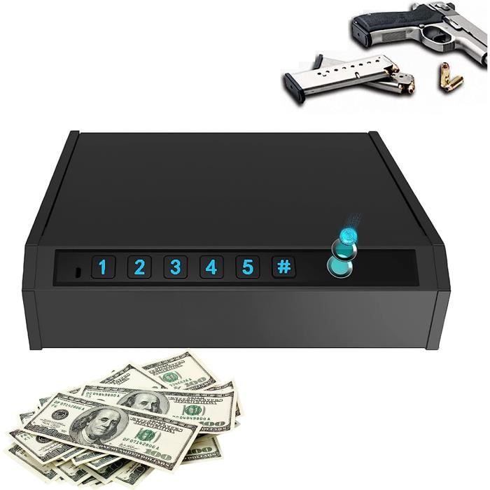 Coffre-fort Biométrique Pour Arme - 3 Méthodes De Déverrouillage (Empreinte, Code, Clé)