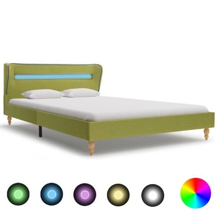 cadre de lit avec led vert tissu 135x190 cm - pop - market