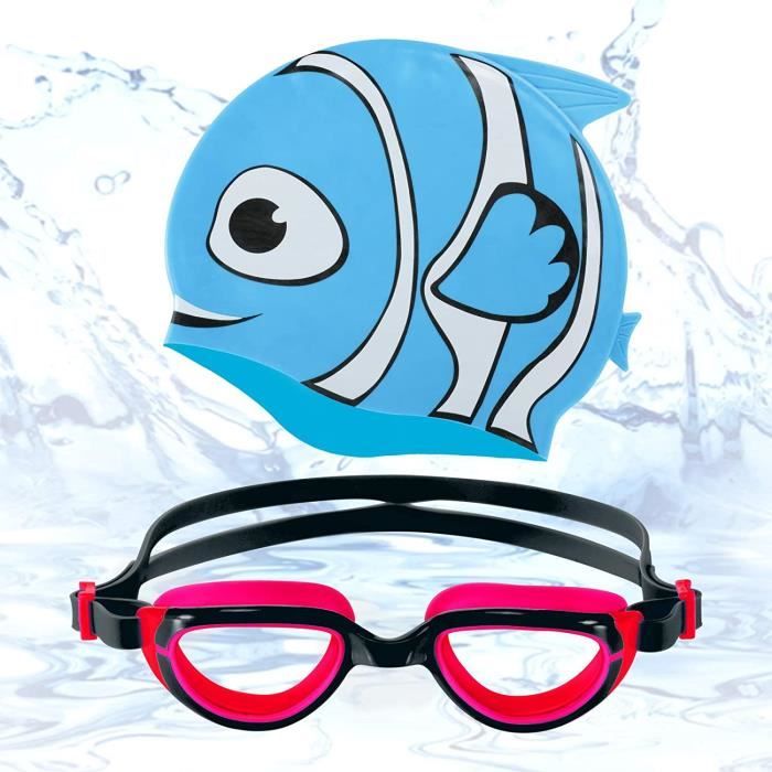 Bonnet De Bain Et Lunettes De Natation Pour Enfant- Bleu