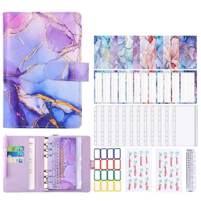 Classeur Budget A6 - Enveloppe Organisateur Français - Design Chat Porte-bonheur - Violet