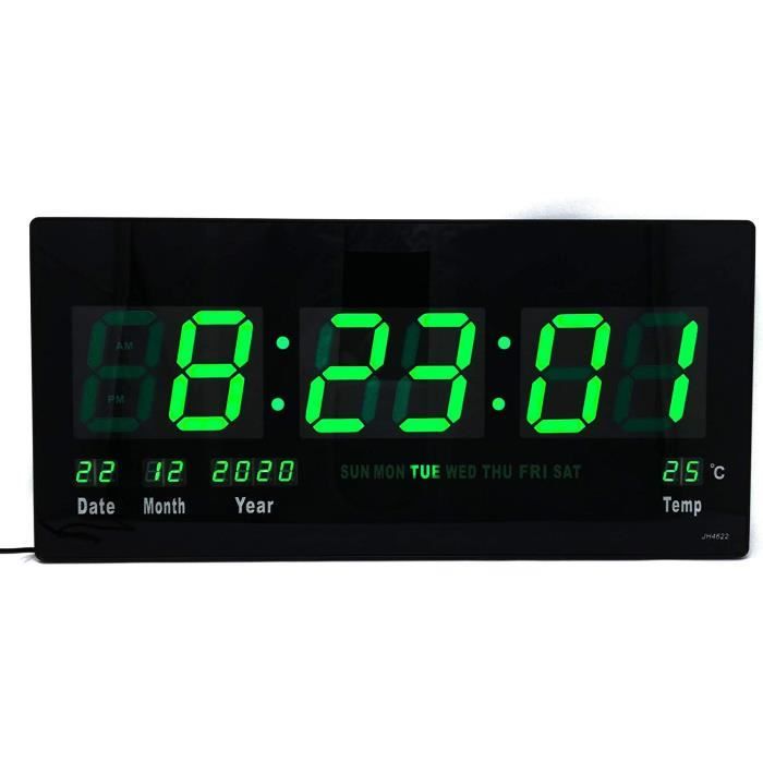 Horloge Murale LED Numérique - Grand Affichage Avec Température Et Date - Noir