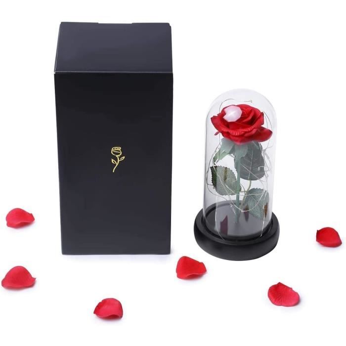 Rose Éternelle Sous Cloche - La Belle Et La Bête, Fleur Avec Lumière LED, Cadeau Saint-Valentin Fête Des Mères