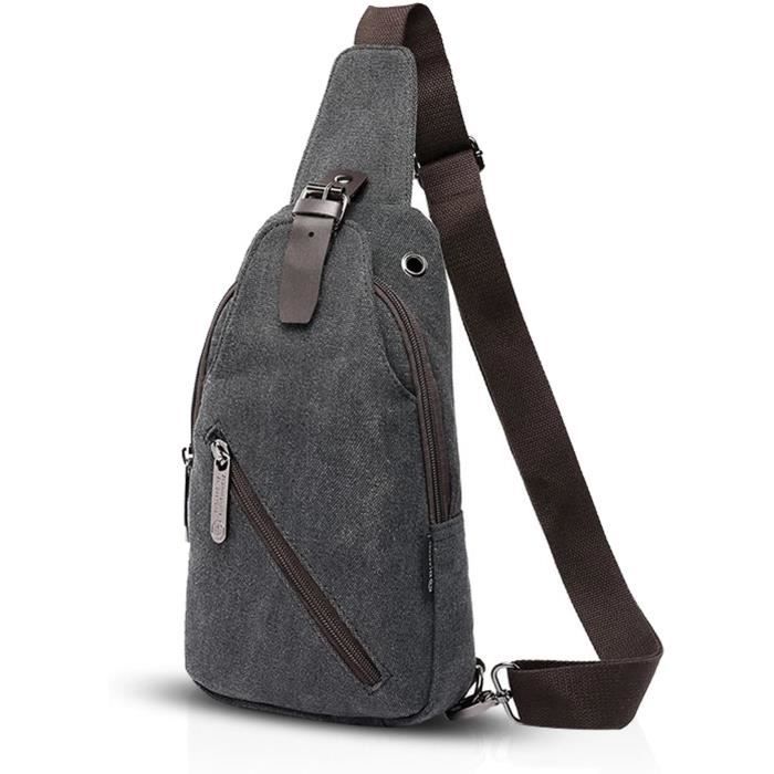 FANDARE Sac Bandoulière Toile Vintage Kaki – Sling Bag Polyvalent Homme Femme, Idéal Voyage Et Quotidien