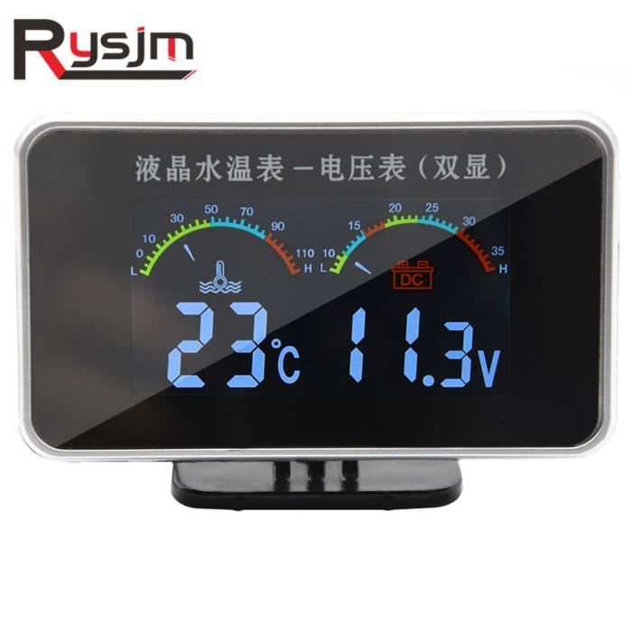 Jauge de carburant,Voltmètre numérique étanche LCD pour voiture et camion, capteur de température d'eau, 10mm, tension 12v, 2 en 1