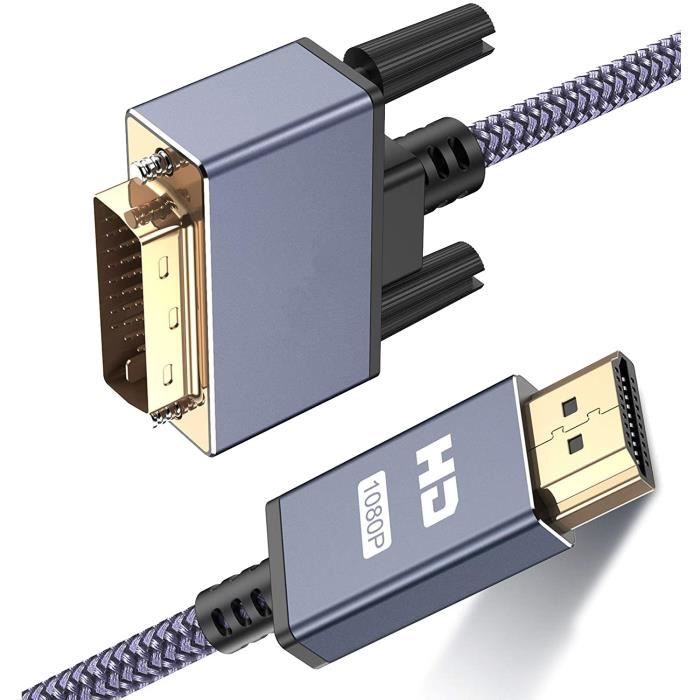 Ototon® 3M Câble HDMI DVI 1080P Full HD Adaptateur HDMI vers DVI Mâle Bidirectionnelle Haute Vitesse Nylon Braided - 3M