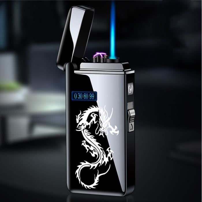 Briquet Tempête électronique Turbo - Flamme Bleue, Caoutchouc Noir - Rechargeable, Allumage Piézo