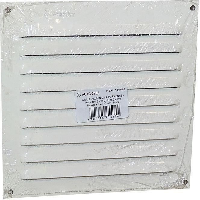 Grille alu blanche à persiennes et moustiquaire AUTOGYRE 150x150