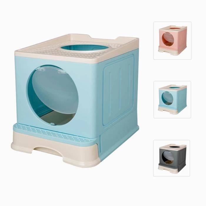 Comparer les prix de Bac à litière pliable pour grand chat - BELFOYER - Double porte - 45X39X34cm - Bleu clair