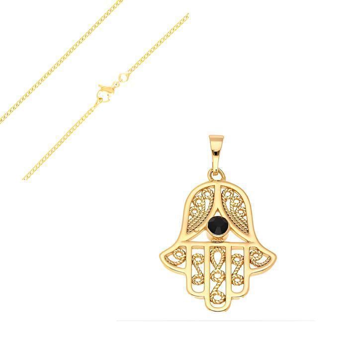 Collier Chaîne Pendentif En Or Jaune Et Onyx - Occasion, Bijou Classique