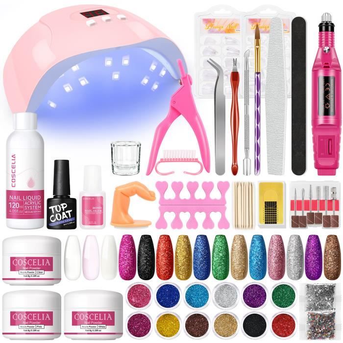 COSCELIA Kit Ongle Acrylique Complet,12 Couleurs Paillette Ongles Nail