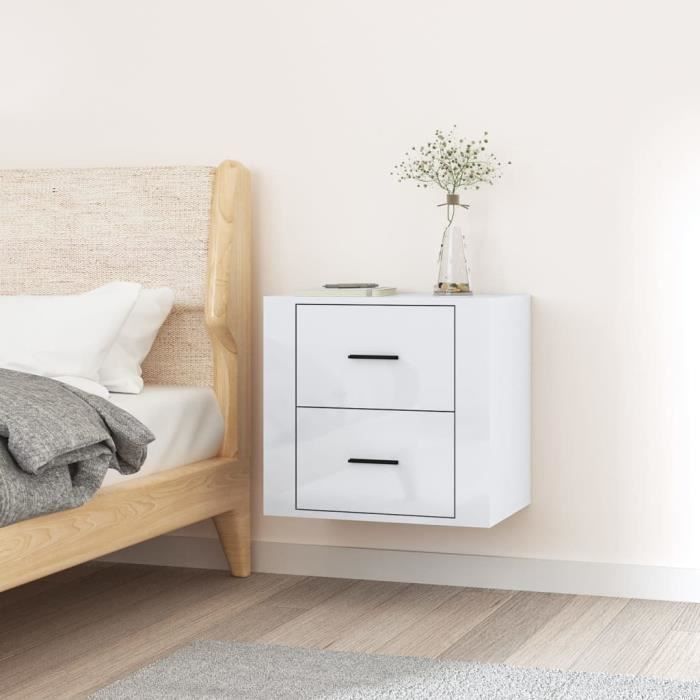 Chevet DOLO Blanc 2 Tiroirs - Meuble De Nuit Compact Et Pratique 38x48x50cm Pour Chambre Moderne