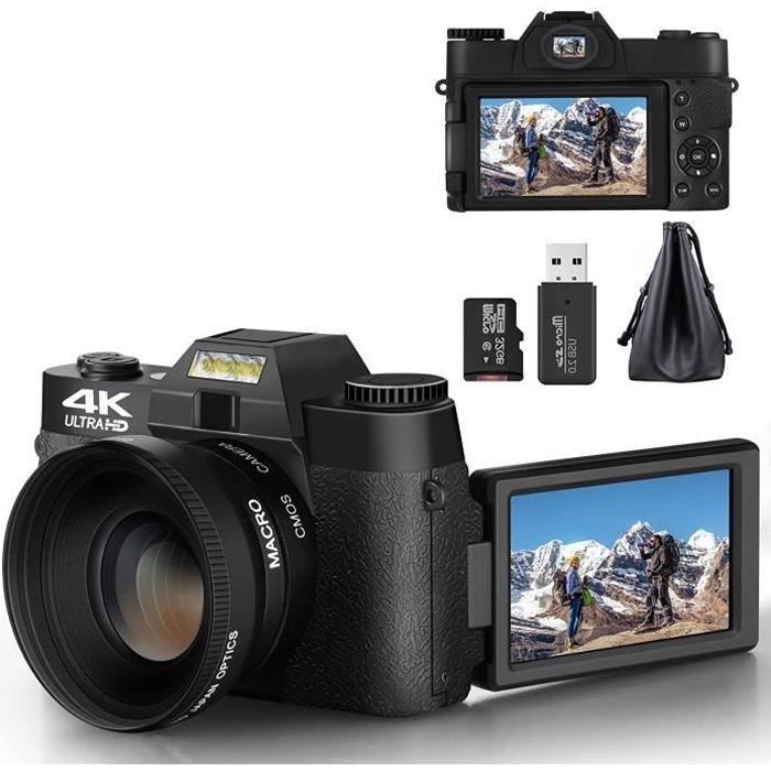 Appareil Photo numérique 4K 48MP Compact avec WiFi écran IPS 3,0" à 180° Objectif Grand Angle