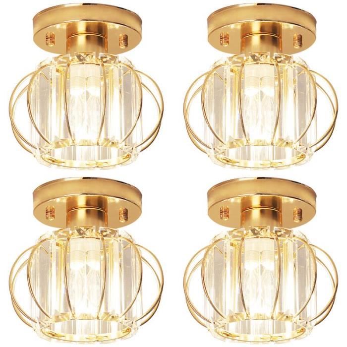 MOGOD 4Pcs Plafonnier en Cristal Moderne Ø18cm Doré E27 Luminaire Lampe de Plafond Métal pour Salon Chambre Couloir