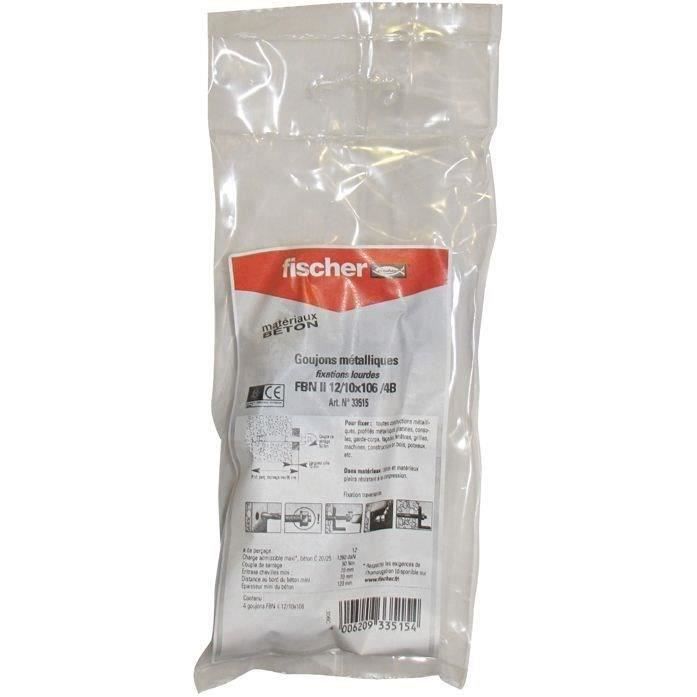 Goujons d'ancrage FBN II acier électrozingué 12/10X106 sachet de 4 - FISCHER - 33515