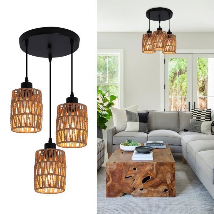 Ganeed 3 - lustre en rotin léger lustre brun industriel