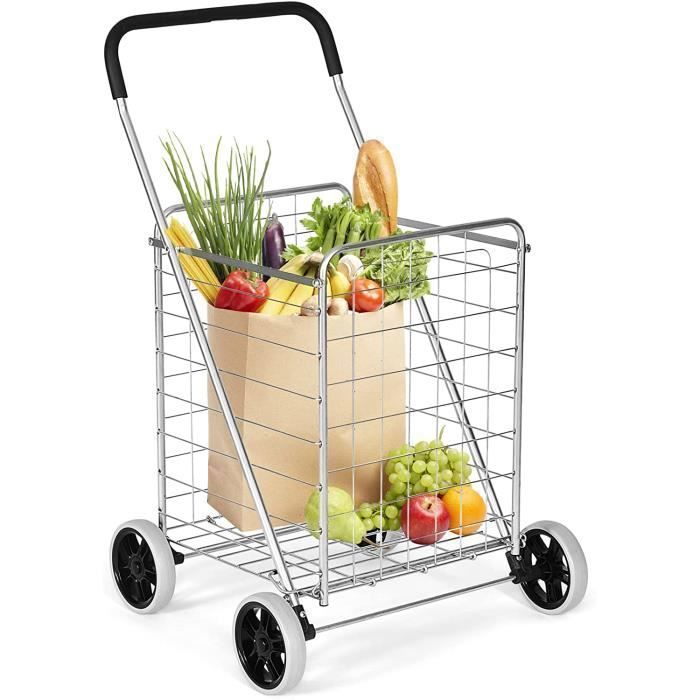 Chariot De Courses Pliable Relaxdays - 35kg Charge, 4 Roues, Couvercle, Noir (102x42x38cm)