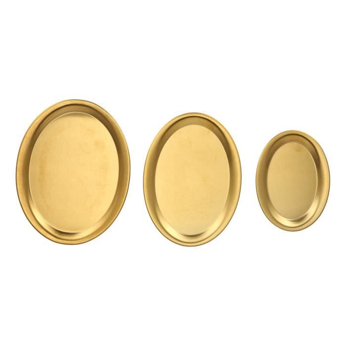 Lot De 2 Plateaux Ovale Doré Acier Inoxydable Miroir - Grand & Petit, Plateau Bijoux, Cosmétique, Service Thé, Décoration Élégante