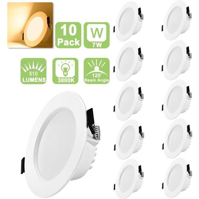 SPOT LED ENCASTRABLE PLAFOND 220V 10W BLANC CHAUD