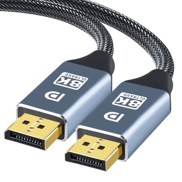3M Câble DisplayPort 1.4 Câble DP1.4 8K 60Hz 4K 144Hz 165Hz HDR Coton Tressé pour Moniteur de Jeu,Carte Graphique,PC,Laptop,TV