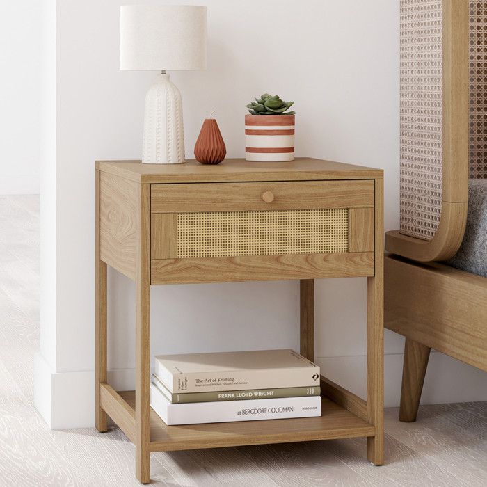 IDMARKET Lot de 2 tables de chevet HANAE vintage 1 tiroir avec tablette effet naturel cannage IDMARKET Lot de 2 tables de chevet HANAE vintage 1 tiroir avec tablette effet naturel cannage