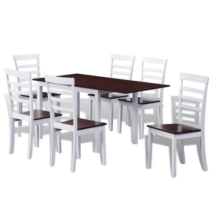 Ensemble Table A Manger 6 Chaises En Bois Massif Marron Blanc