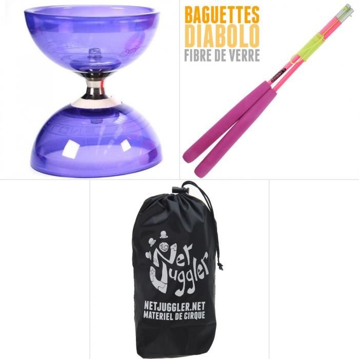 Kit Diabolo Juggle Dream Carousel - Triple Roulement à Billes - Violet - Avec Baguettes Superglass
