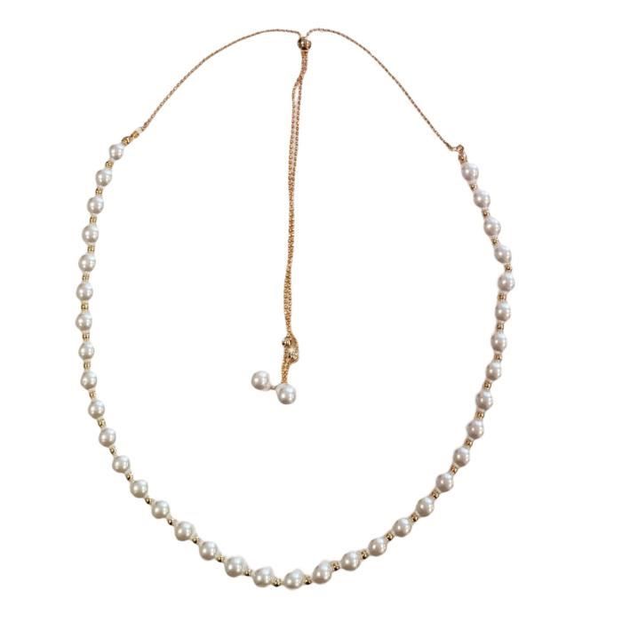 Collier Vintage Perles Plastique Blanc Et Doré - Longueur 58.5 Cm - Excellent état - France
