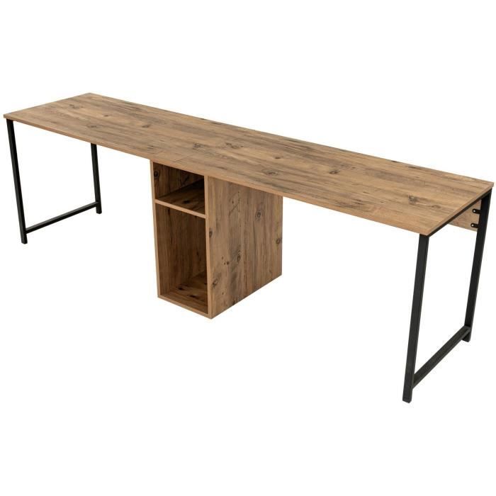 Bureau détude moderne avec pieds en métal - TWIN - Pin atlantique / Noir - 240 x 74 x 60 cm
