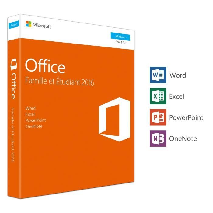 Logiciel – Microsoft – Office Famille et Etudiant 2016 – Windows 10 – Téléchargement – Applications bureautiques