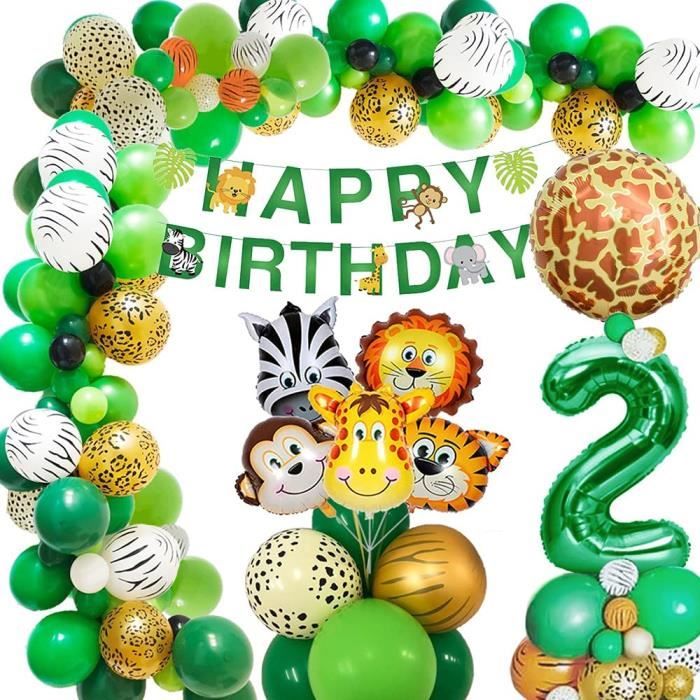 Décoration d'anniversaire 2 ans - Décoration d'anniversaire - 2 ans -  Safari avec ballon vert - Décoration d'anniversaire pour garçon et fille -  2 ans - Jungle - Baby Shower : : Loisirs créatifs