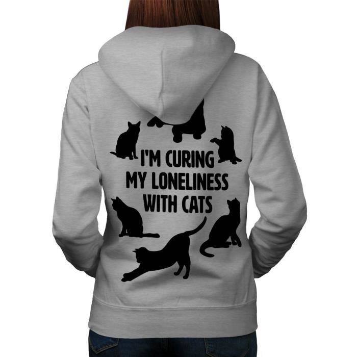 Solitude Chat Blague Drole Chats Faire Guerir Women L Sweat A Capuche Le Dos Wellcoda Gris Achat Vente Sweatshirt Cdiscount