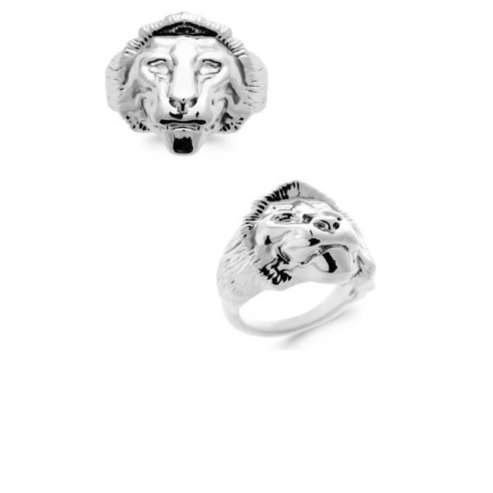 Bague Homme Guess – Collection Lion King – Symbole Lion, Acier, Couleur Gris Et Noir – Taille 62 – Réf JUMR04003JWSTBK