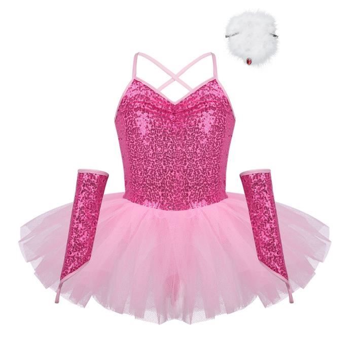 TM Fille Justaucorp Danse Tutu Ballet Points Mignonne Performance Robe Manches Courtes avec Serre-t/ête pour Enfant Color/é