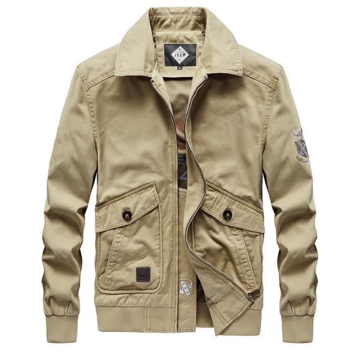 Blouson Mi Saison en Coton Homme Veste Zippee Militaire Couleur