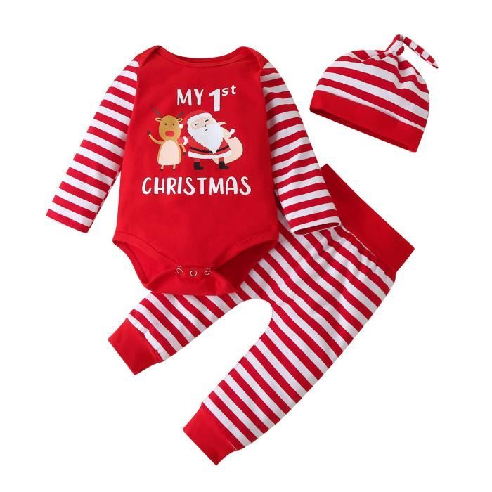 Ensemble Vêtement Noël Bébé Fille 4 Pièces - Robe Manches Longues, Jupe, Collants, Noeud, 3-6 Mois, Rouge à Pois