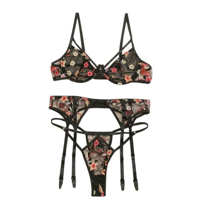 Ensemble de lingerie 3 pièces à rayures décoratives
