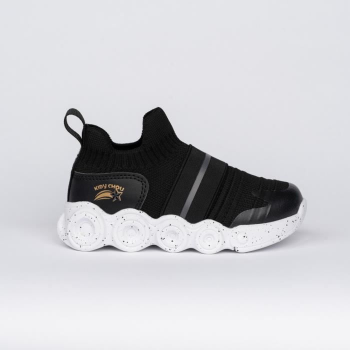 Basket Enfant KIDYCHOU Modele Sock Noir Textile Mixte Plat Lacets