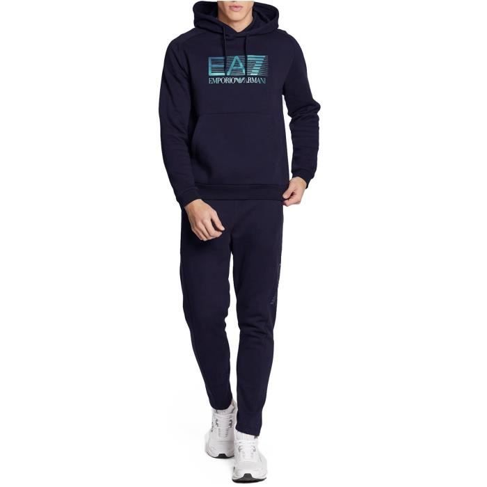 Survêtement EA7 Homme à Capuche Zippé - Logo Box, Noir, Pantalon De Jogging, Style Sport Décontracté