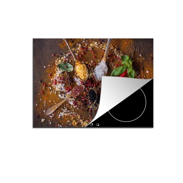 protège-plaque - muchowow - 71x52 cm - épices herbes cuillères sel brun cuisine - multicolore