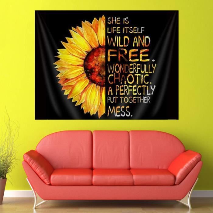 1 Pc 150x130 Classique Tapisserie Demi Tournesol Citations Imprimees Tenture Murale Couverture Couverture Edredon Plaid Cdiscount Maison
