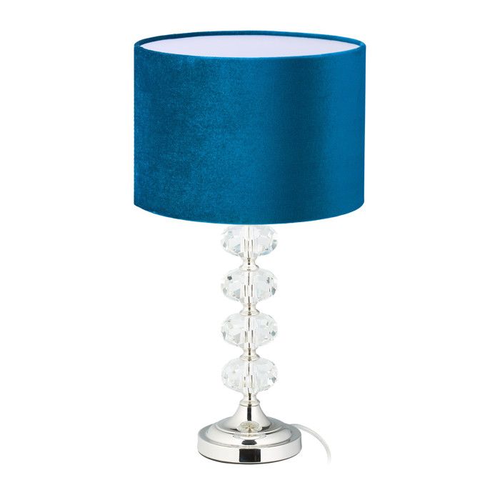Relaxdays Lampe de chevet velours et cristal HxD : 47 x 26 cm douille E14 table éclairage indirect chambre bleu